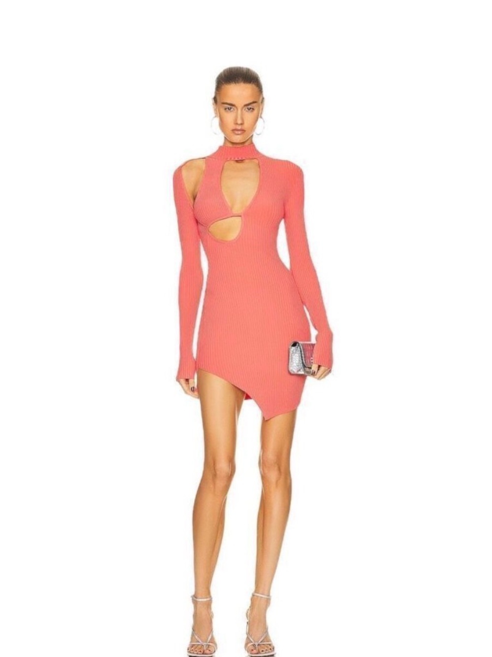 NWOT David Koma Asymmetrical Coral Cutout Knit Mini Dress